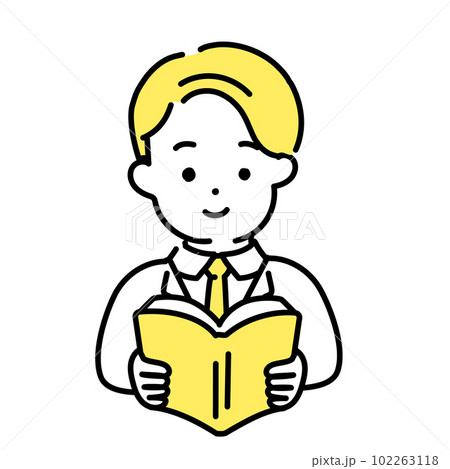 かわいい人物のイラストシリーズ _ 男性のオフィスワーカー _ 読書　 102263118