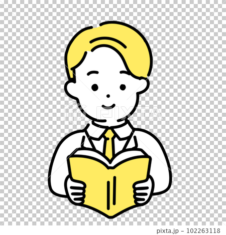 かわいい人物のイラストシリーズ _ 男性のオフィスワーカー _ 読書　 102263118