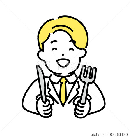 かわいい人物のイラストシリーズ _ 男性のオフィスワーカー _ 食べる　 102263120