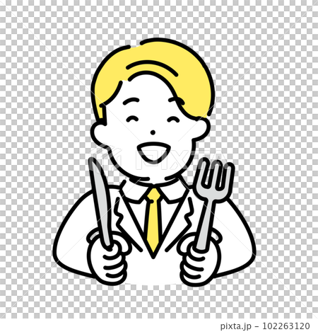 かわいい人物のイラストシリーズ _ 男性のオフィスワーカー _ 食べる　 102263120