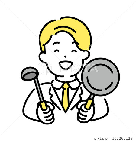 かわいい人物のイラストシリーズ _ 男性のオフィスワーカー _ 料理　 102263125