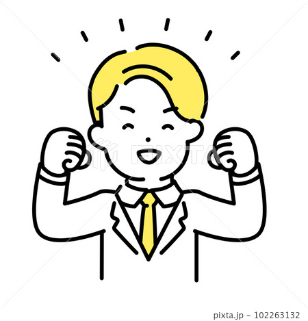 かわいい人物のイラストシリーズ _ 男性のオフィスワーカー _ ガッツポーズ　 102263132