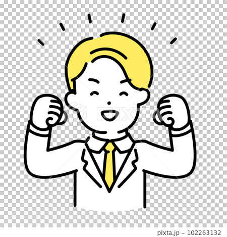 かわいい人物のイラストシリーズ _ 男性のオフィスワーカー _ ガッツポーズ　 102263132