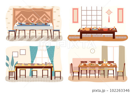 Set dining room design flat vector...のイラスト素材 [102263346] - PIXTA