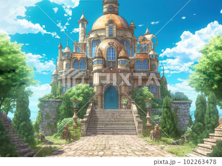 青空と城のファンタジーアニメ背景 ,Generative AI 青空と城のファンタジーアニメ背景 ,Generative AI 102263478