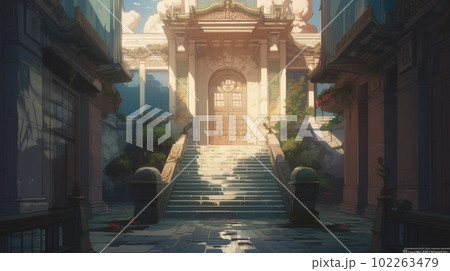 アニメの背景素材-城のエントランス階段 ,Generative AI アニメの背景素材-城のエントランス階段 ,Generative AI 102263479