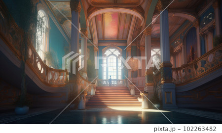 アニメの背景素材-城の大階段 ,Generative AI 102263482