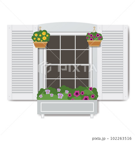 Window with flowers in pots,isolated on white...のイラスト素材 [102263516] - PIXTA