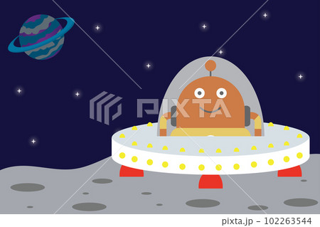 Spaceship and Astronaut UFO on planet,funny and cute background Spaceship and Astronaut UFO on planet,funny and cute background 102263544