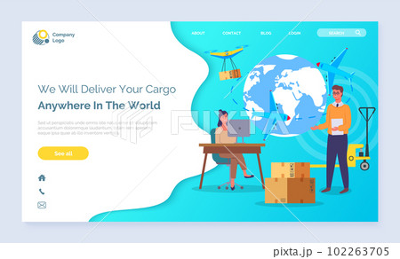 Service of fast delivery. Landing page template deliver your cargo anywhere in the world 102263705