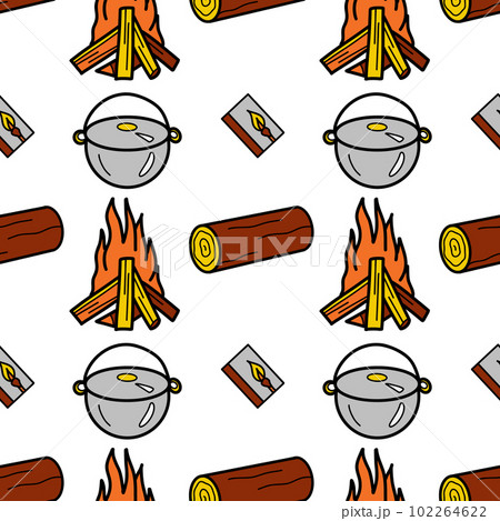 Seamless pattern flat drawings of hiking, camping 102264622