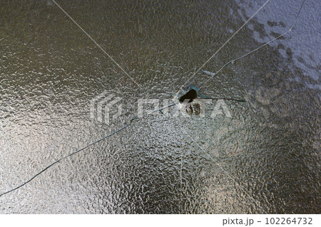 窓ガラス 背景 穴の空いたガラス イメージ 窓 すりガラス 102264732