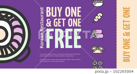 Buy One Get One Free Concept Korean Restaurant Placard Poster Banner Card. Vector Buy One Get One Free Concept Korean Restaurant Placard Poster Banner Card. Vector 102265004