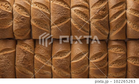 Freshly Baked Whole Wheat Bread Photorealistic Horizontal Background. Crusty Pastry, Gourmet Bakery. Ai Generated Hyperrealistic Background with Aromatic Traditional Whole Wheat Bread . Freshly Baked Whole Wheat Bread Photorealistic Horizontal Background. Crusty Pastry, Gourmet Bakery. Ai Generated Hyperrealistic Background with Aromatic Traditional Whole Wheat Bread . 102265263