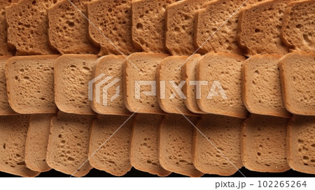 Freshly Baked Whole Wheat Bread Photorealistic Horizontal Background. Crusty Pastry, Gourmet Bakery. Ai Generated Hyperrealistic Background with Aromatic Traditional Whole Wheat Bread . 102265264