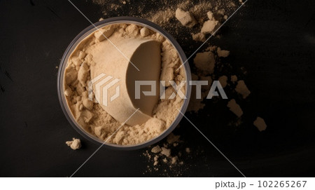 Fresh Organic Whey Protein Dairy product Photorealistic Horizontal Background. Lactose And Protein Rich Food. Ai Generated Hyperrealistic Background with Tasty Creamy Whey Protein Dairy product. 102265267