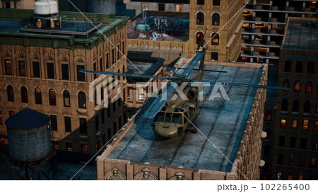 black war chopper in the city 102265400