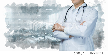 The doctor crossed in arms stands. 102266310