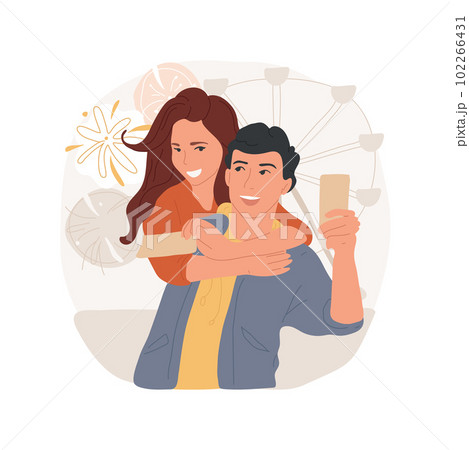 Amusement park isolated cartoon vector illustration. Teenagers dating at park, young couple hugging and having amusement, romantic relationship, first love, teens communication vector cartoon. Amusement park isolated cartoon vector illustration. Teenagers dating at park, young couple hugging and having amusement, romantic relationship, first love, teens communication vector cartoon. 102266431