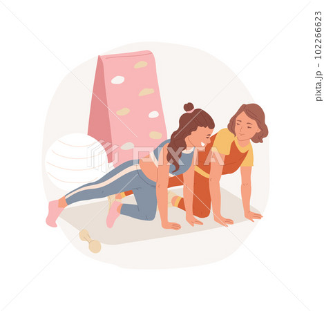 Fitness isolated cartoon vector illustration. Beautiful teenage girls in sportwear doing fitness together, physical activity, gym training with friend, healthy body vector cartoon. 102266623