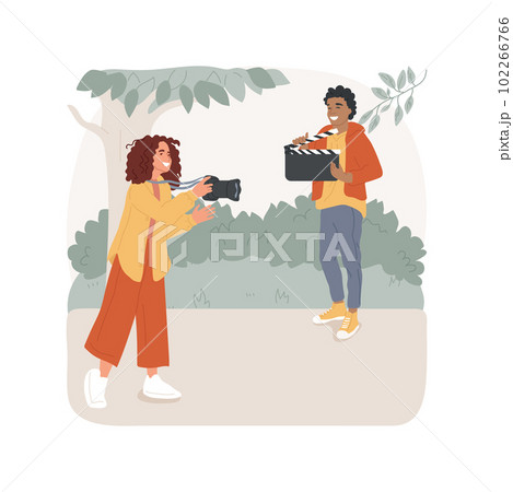 Video making isolated cartoon vector illustration. Teenage girl holding camera for video making and smiling, modern teens hobby, learning new skills, leisure time with benefit vector cartoon. 102266766