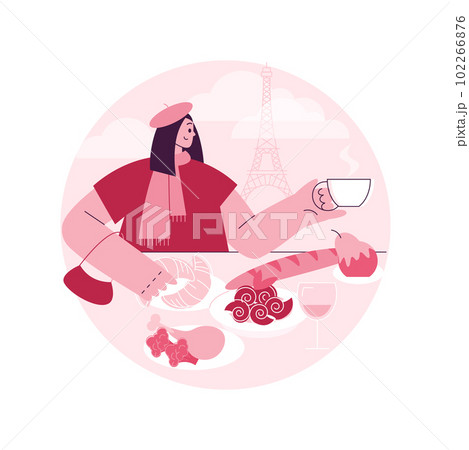 French cuisine abstract concept vector illustration. Classic european cuisine, fine dining restaurant, french gastronomy, cooking school tradition, chef menu, gourmet food abstract metaphor. 102266876