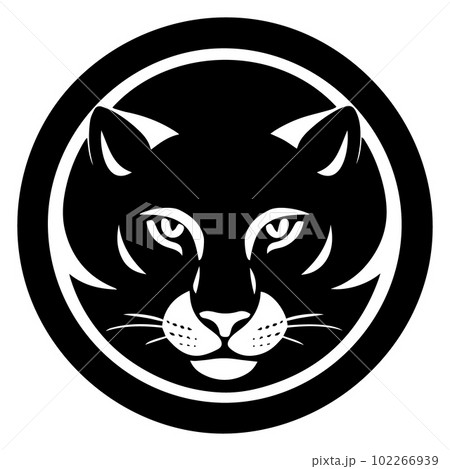 Black and white vector illustration of a leopard head in a circle. 102266939