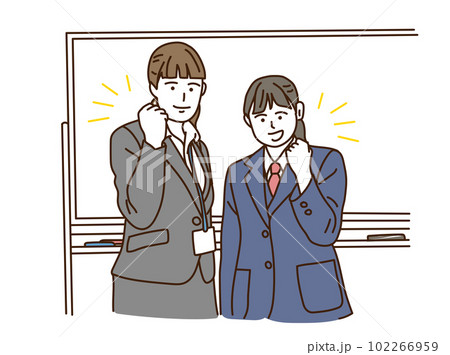 ガッツポーズをする女子学生と教師 102266959