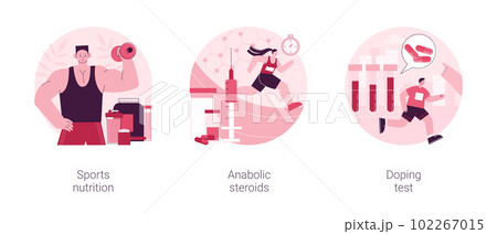 Sports supplements abstract concept vector illustration set. Sports nutrition, anabolic steroids, doping test, muscle mass, athletic performance, laboratory analysis, blood sample abstract metaphor. Sports supplements abstract concept vector illustration set. Sports nutrition, anabolic steroids, doping test, muscle mass, athletic performance, laboratory analysis, blood sample abstract metaphor. 102267015