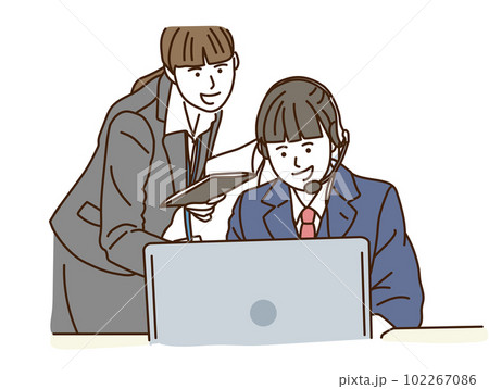 パソコン操作をする女子学生と教える先生 102267086
