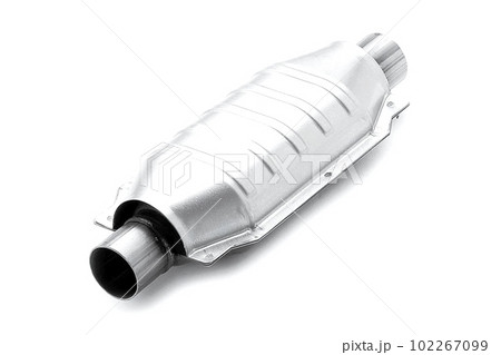 Muffler of the exhaust system of car on a white background. 102267099