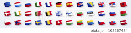Vector Illustration Giant European Flag Set With Europe Country Flags. 102267484