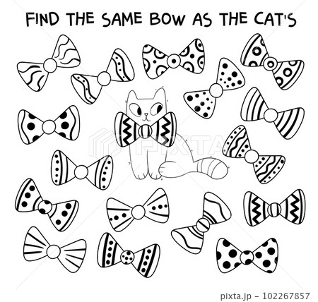 Find two identical bows. Find 2 same objects. Educational game for children Find two identical bows. Find 2 same objects. Educational game for children 102267857