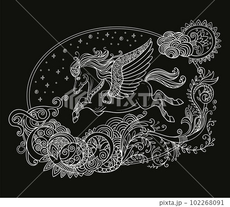 Vector coloring magic unicorn white vector illustration 5 102268091