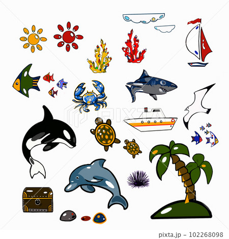 sea set, dolphin, whale, shark, fish, turtle, shell, pearl 102268098