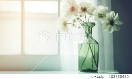 Green luxury flowers in glass vase. Illustration AI Generative 102268420