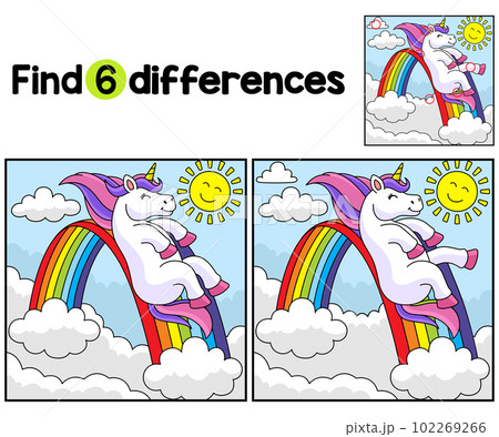 Unicorn Sliding on Rainbow Find The Differences 102269266