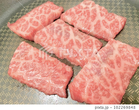 フライパンで焼く焼肉 写真素材 フライパンで焼く焼肉 写真素材 102269848