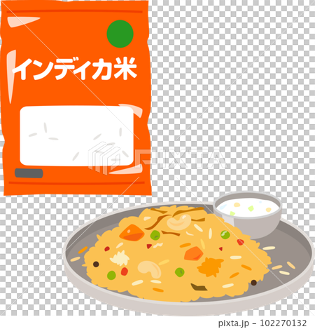 袋入りのインディカ米とビリヤニ 102270132