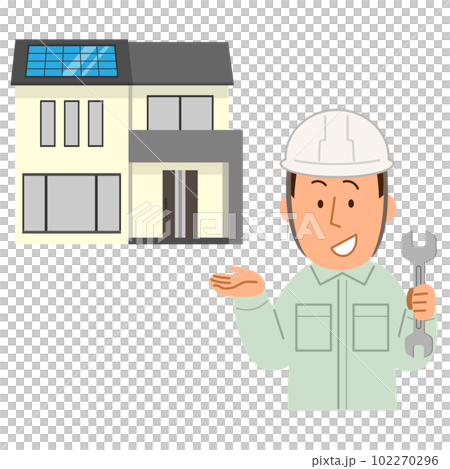 有太陽電池板和工人人的一個簡單的房子1 102270296