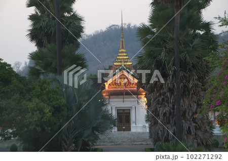 Evening time at Royal Palace (Haw Kham) for King Sisavang Vong now serves as the Luang Prabang National Museum. Evening time at Royal Palace (Haw Kham) for King Sisavang Vong now serves as the Luang Prabang National Museum. 102271292