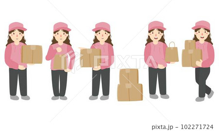 Female beautiful courier with carton box 102271724