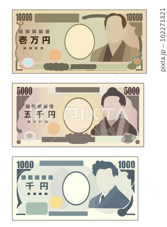 日本のお札3種類 日本のお札3種類 102271821