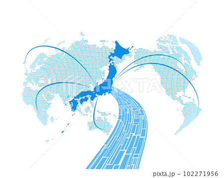日本を中心とした世界地図の中での日本経済の発展をイメージ 102271956