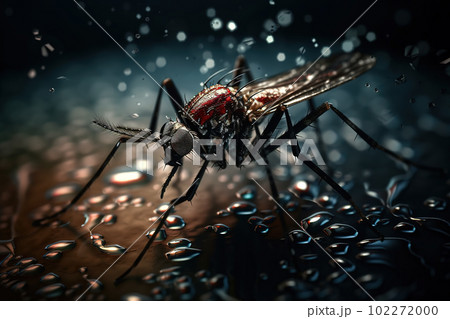 Close-up view of an Aedes mosquitos sucking blood. Insect. Illustration, Generative AI. 102272000