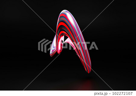3d render, abstract background, modern curved shape, deformation, colorful lines, neon light, distorted object. 3D Colorful abstract twisted fluide shape. 102272107