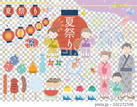 夏季節日可愛插圖集家庭兒童 102272506