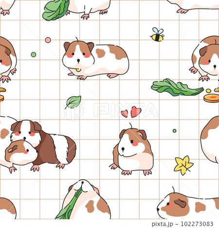 Seamless Pattern with Guinea Pigs and stripes. Vector Seamless Background with Cute Guinea Pigs. 102273083