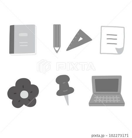 大人可愛いゆるかわ飾りイラストセット・モノトーン 102273171