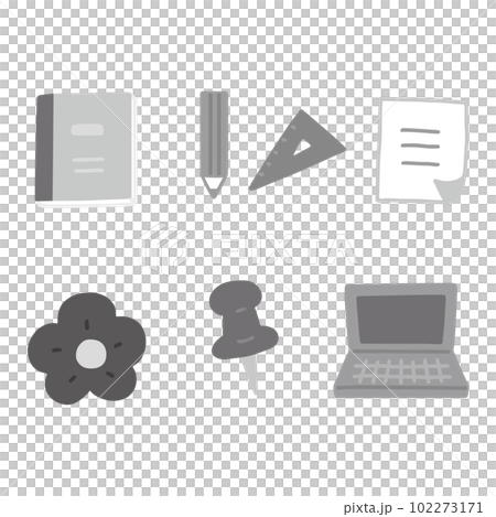 大人可愛いゆるかわ飾りイラストセット・モノトーン 102273171